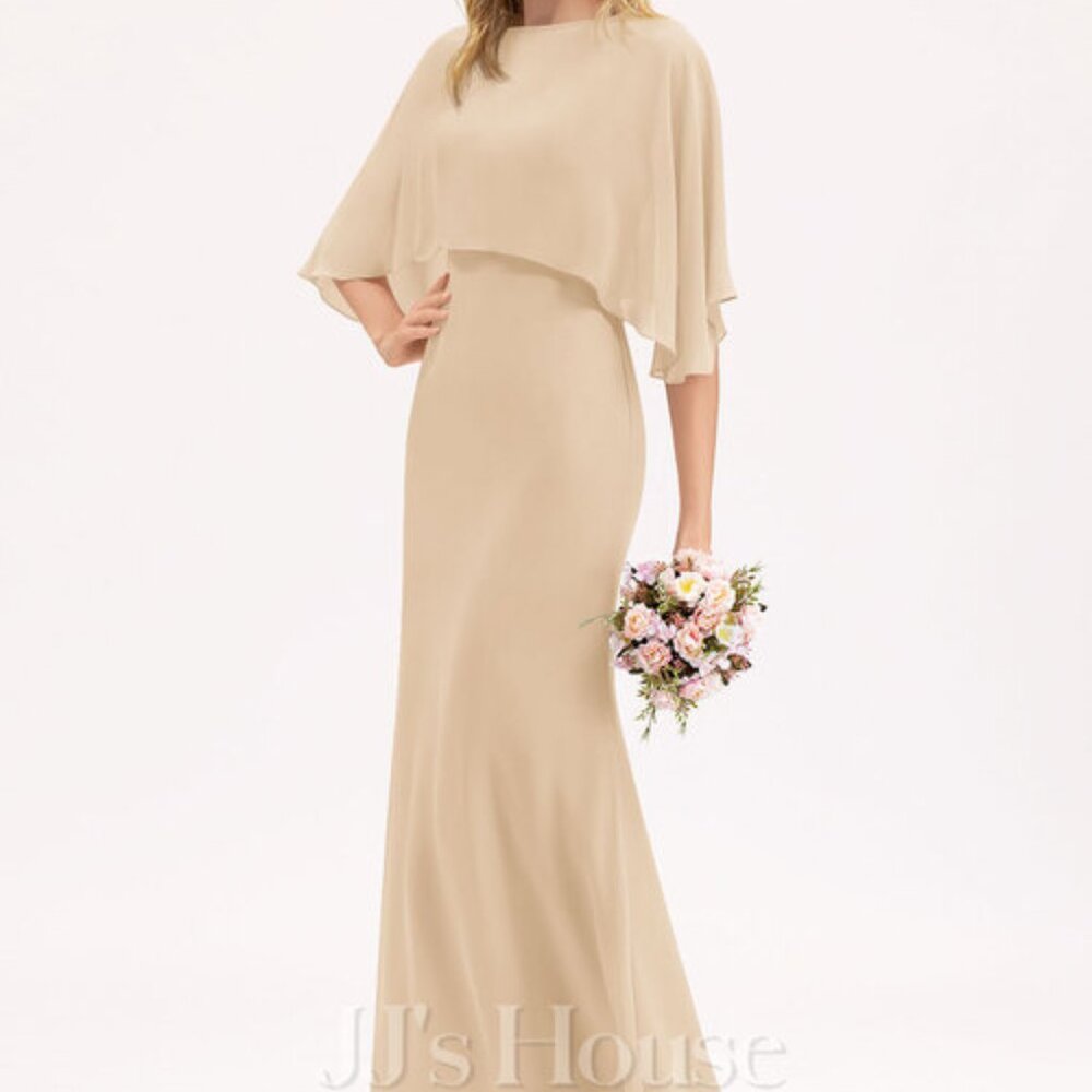 Sheath / Column Square Floor-Length Chiffon Bridesmaid Dress with Wrap / Jacket
